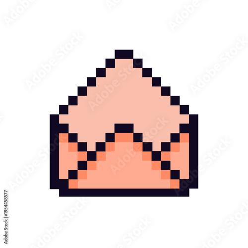Pixel art illustration of an open envelope, symbolizing digital communication and an incoming email message, perfect for retro gaming interfaces or modern tech designs with a nostalgic touch