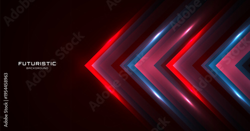 Red blue techno abstract background on dark space with glowing arrow shapes effect decoration. Modern graphic design element speed style concept for web banner, art, flyer, card, or brochure cover