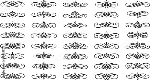 Collection of Black Decorative Ornaments and Flourishes on White Background swirl vintage
