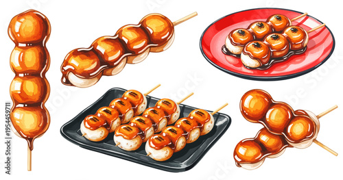 みたらし団子のセットと串団子のバリエーション｜和菓子 団子 甘味 日本の和スイーツ