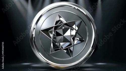 Silver Coin with Star Symbol Rotating.