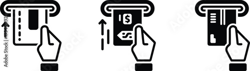 Black  of hands inserting and withdrawing money from an atm finance