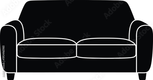 Black two-seater sofa vector icon for home decor and furniture designs