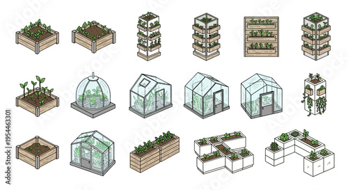 Isometric Smart Greenhouse And Agricultural Structures Illustration Featuring Modern Farming Buildings Controlled Environment Agriculture And Sustainable Crop Production Systems