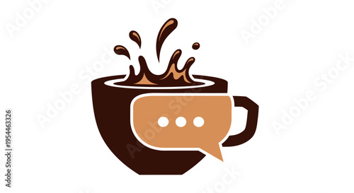 A steaming cup of coffee with a speech bubble.