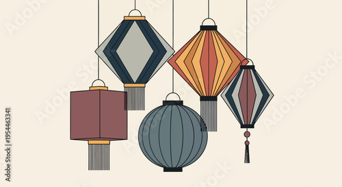 Colorful hanging paper lanterns decoration.