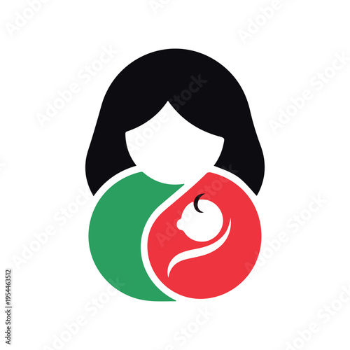 A stylized logo featuring a woman with a baby, symbolizing motherhood and care.
