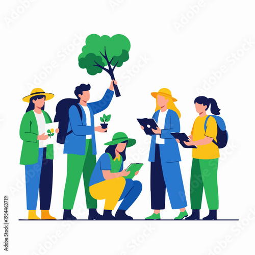 Diverse Group of People Engaged in Environmental Study and Conservation.