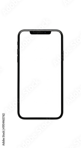 A black smartphone with a blank screen isolated on transparent background