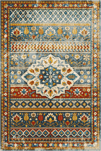 Folk style traditional printed Carpet with trending colors and texture in high resolution
