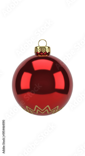 A red christmas ornament with gold accents isolated on transparent background