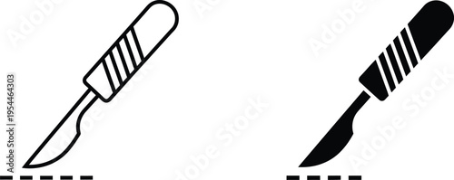 Set of 2 Scalpel Icons Vector: Outline and Solid Black Surgical Blade Symbol