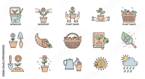 Plant Care Indoor Gardening Tools Houseplants Set Flat Vector Illustration