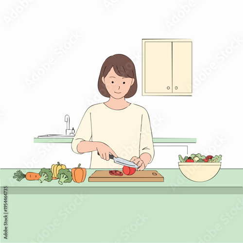 Woman preparing fresh vegetables for a healthy meal in the kitchen.