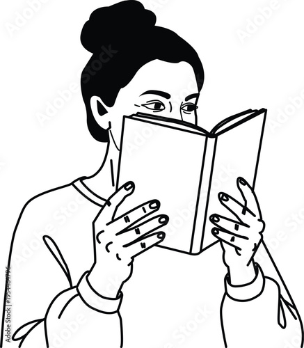 A woman reading a book with a thoughtful expression on her face .