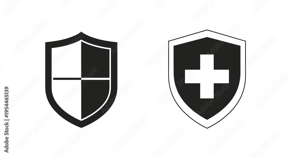 Fototapeta premium Two shield emblems one with a cross in stark black silhouette