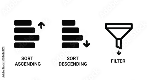 Data sorting and filtering process illustrated with simple shapes silhouette