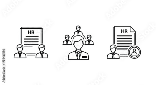 Human resources icons depicting people documents and recruitment silhouette