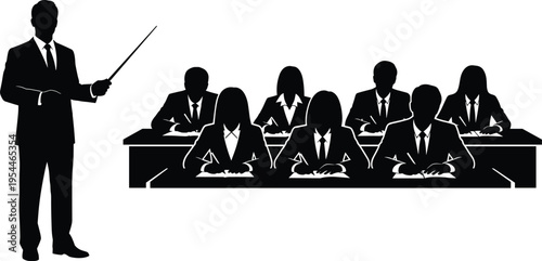 Classroom training business silhouettes, teacher presenting to corporate students, education seminar meeting concept, professional learning vector isolated on white background