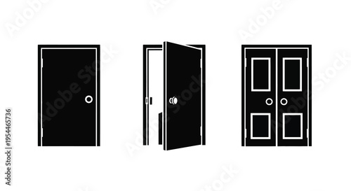 Three doors in varying states of openness a striking silhouette