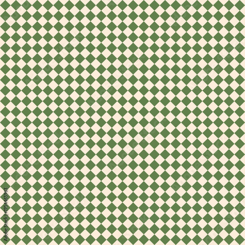 Seamless olive green and cream geometric diamond grid pattern. Modern tiling background for wallpaper, packaging, textile, branding, and web design.