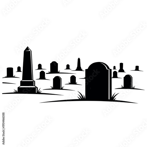 Cemetery with various gravestones and monuments.