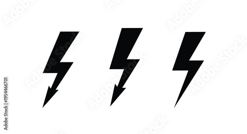 Three black lightning bolts on a white background a stark silhouette