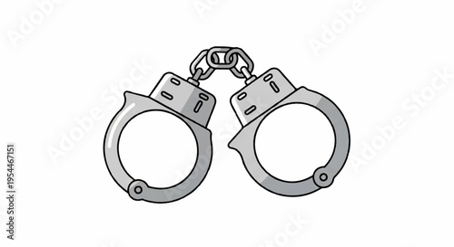 Handcuffs in a minimalist style symbolizing law enforcement and security made of metal with a chain link