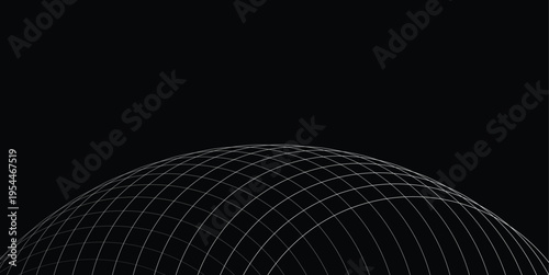 Wireframe Grid Dome Over Black Background — Abstract Spherical Mesh, Futuristic Geometric Horizon