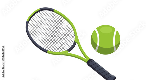 Tennis Racket and Ball Illustration Isolated on White Background - Professional Sports Equipment Vector Art