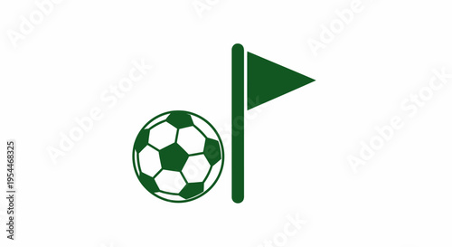 Green Soccer Ball and Corner Flag Icon - Minimalist Football Graphic for Sports Branding and Tournament Design