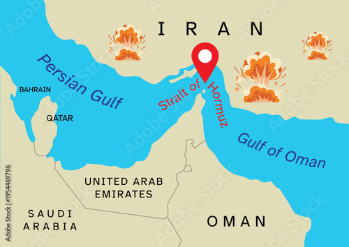 Strategic Location Pin between Persian Gulf and Gulf of Oman
