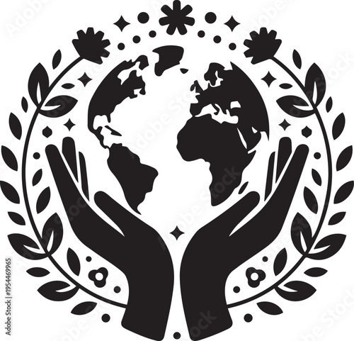 Hands Holding Earth Silhouette Eco Nature Illustration