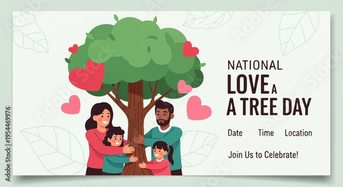 Family celebrating national love a tree day with kids embracing green environment