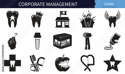 Dental teeth care dentistry hygiene tooth brush and medical clinic vector icon set collection for health professional apps