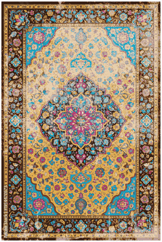 Folk style traditional printed Carpet with trending colors and texture in high resolution
