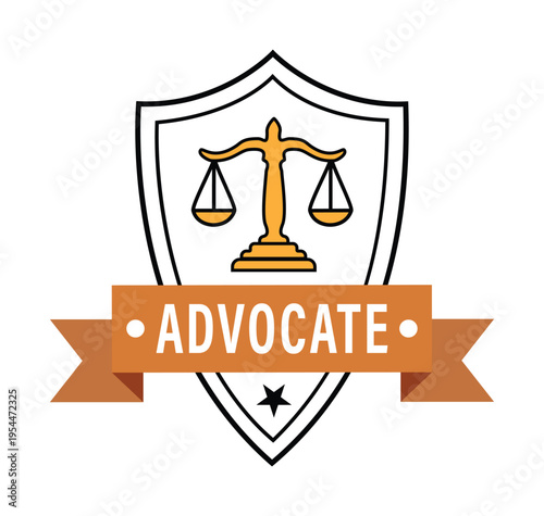 Legal Advocate Badge with Scales of Justice for Law Firm Branding, Attorney Services, Courtroom Justice Representation, and Professional Jurist Identity