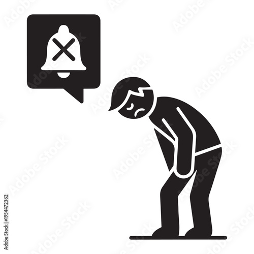 Dejected person with crossed-out bell icon, symbolizing no notifications or disabled alerts