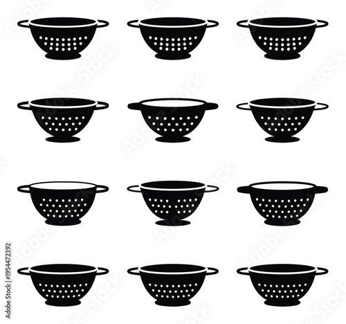 Black Colander Vector Illustration Set