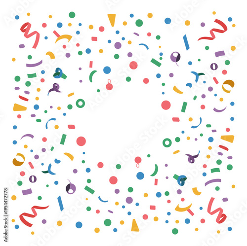 Colorful Confetti and Streamers Falling on White Background
