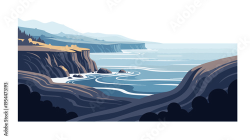 A winding road along a rugged coastline with ocean waves crashing against cliffs