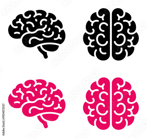 Set of stylized brain in black and pink