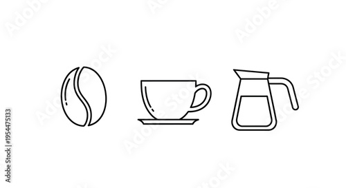Coffee bean cup and carafe depicted in a minimal line art silhouette