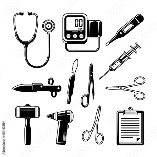 Professional Medical and Healthcare Tools Vector Set