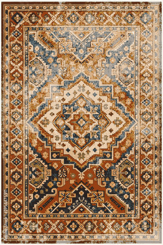 Folk style traditional printed Carpet with trending colors and texture in high resolution
