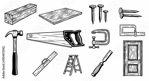 Professional Carpentry Tools and Woodworking Equipment Vector