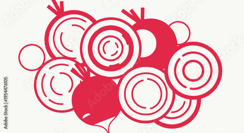 Minimalist Red Beetroot and Radish Slices Vector Illustration - Modern Geometric Vegetable Graphic Art