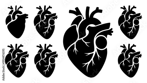 Anatomical hearts in black silhouette a collection of varying heart designs