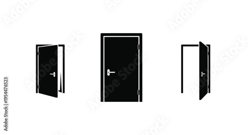 Three doors in varying stages of openness a striking silhouette