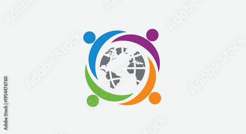 Global Community Logo – People Around World Unity Vector Design